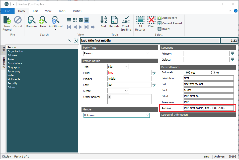 Click to enlarge Archival Derived name