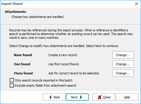 Attachments screen