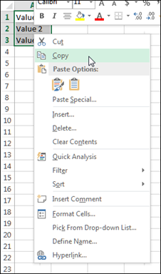 Copy list of values