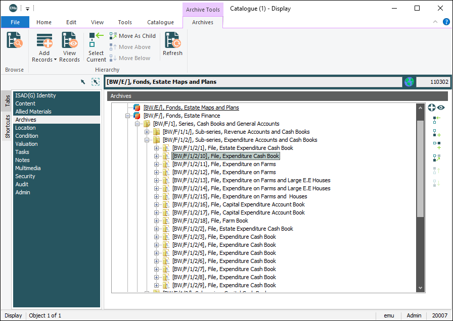 Click to enlarge Archives tab