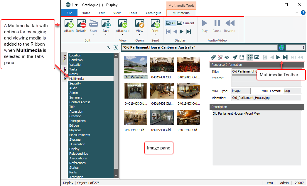 Click to enlarge Multimedia tab
