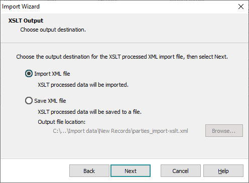 XSLT Output screen