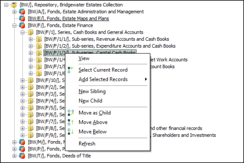 Archives context menu