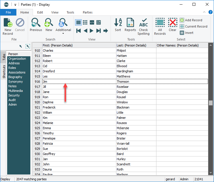 Click to enlarge Current record in List View