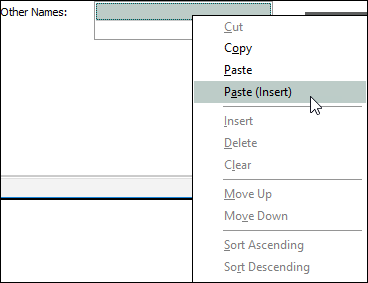 Paste values