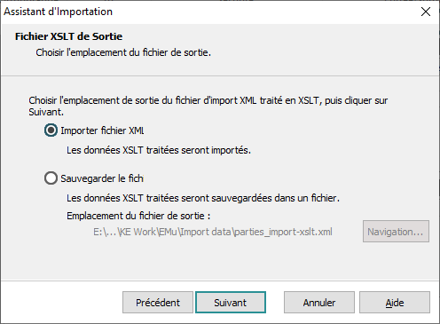 Écran de Sortie XSLT