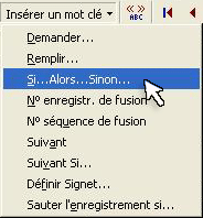 Menu Insérer un mot clé : Si