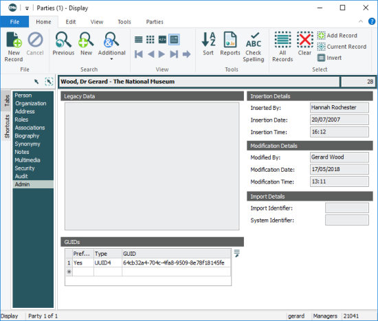 Admin tab