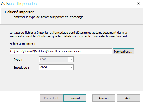 Assistant d'importation - Confirmer le type de fichier