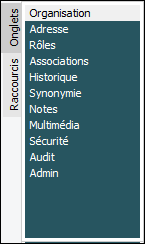 Les onglets Organisation
