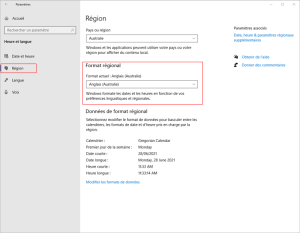 Paramètres régionaux de Windows