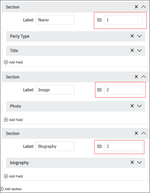Identifiants de section