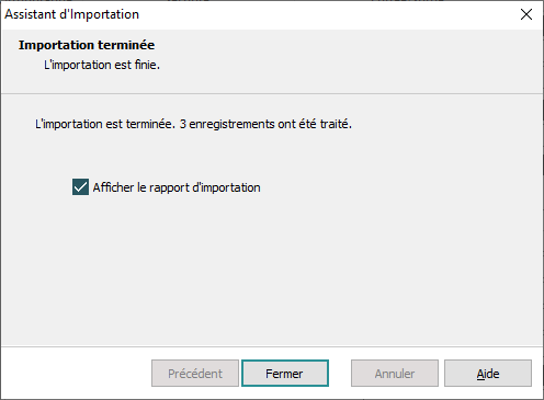 Importation terminée