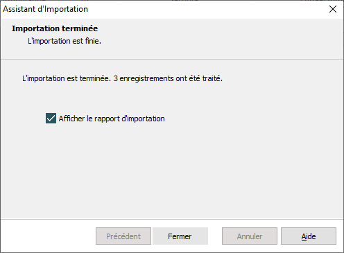 Importation terminée