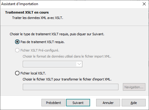 Écran Traitement XSLT