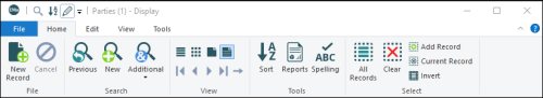 Home tab in Display mode